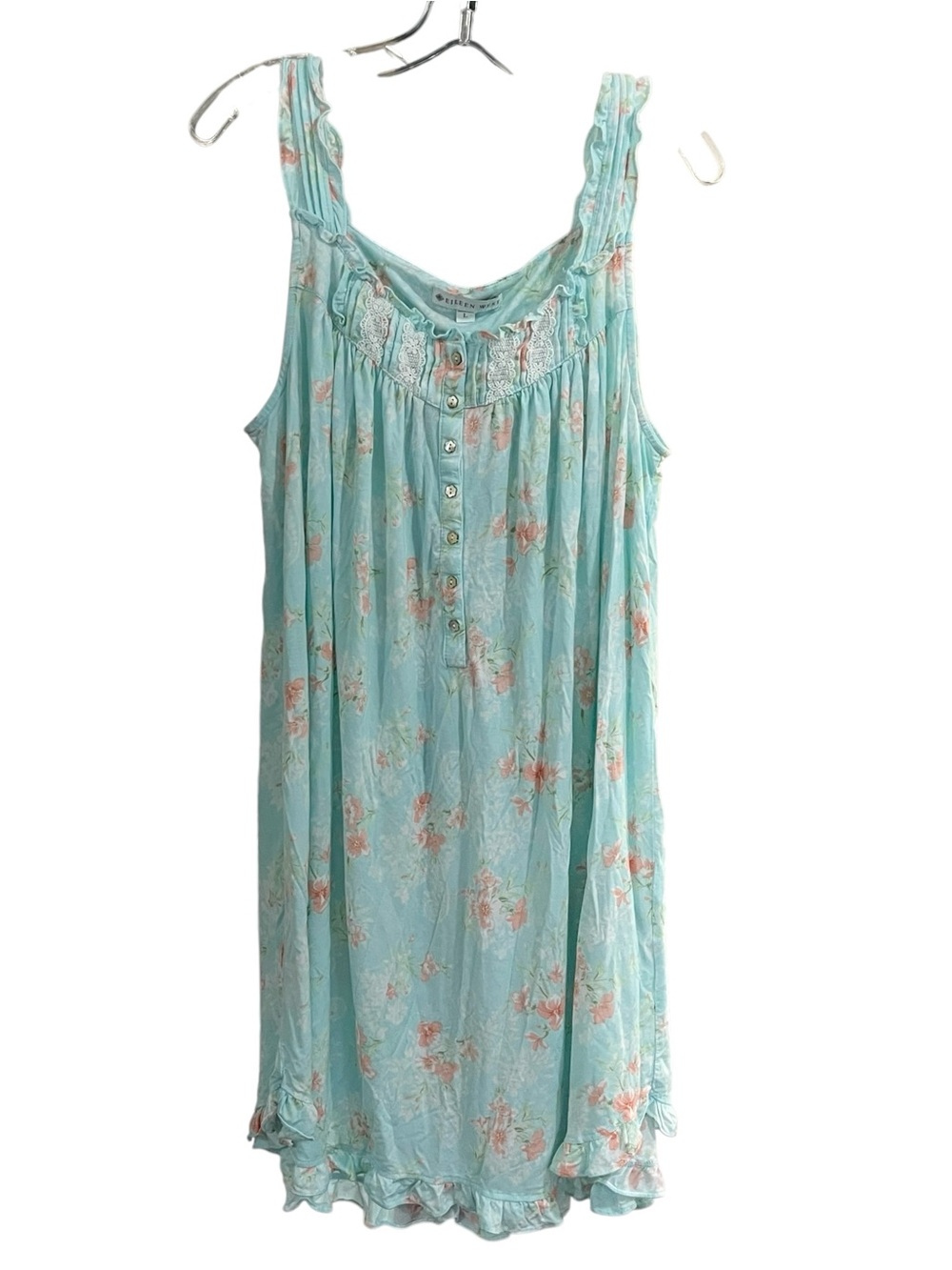 Eileen West Nightgown L Mint Green Pink Floral Midi Cottagecore Romantic